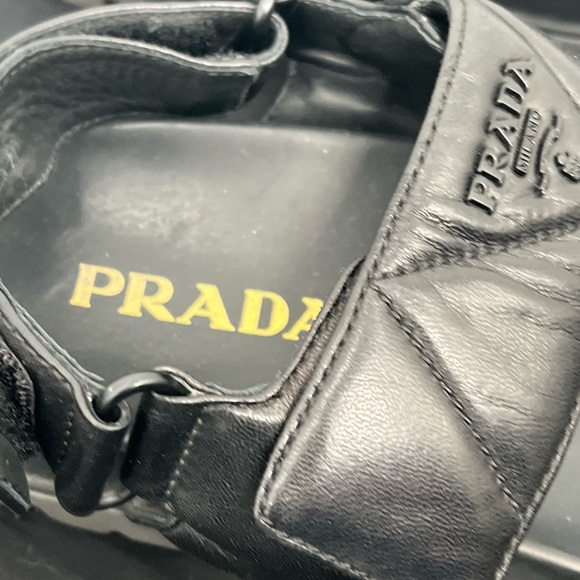 Prada Men’s Leather Slingback Platform Logo Two Strap Sandals EUR Size 38 - Picture 10 of 12